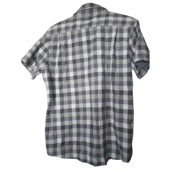 Black Grey white checked Lee Sz L cotton blend button front shirt short sleeve - Picture 4 of 4